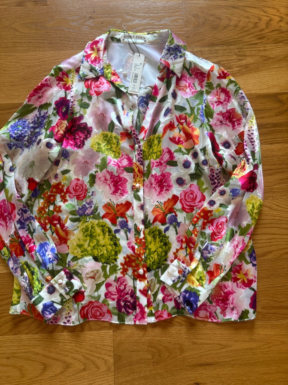 Alice + Olivia Multicolor Floral Silk Button-Up Blouse
